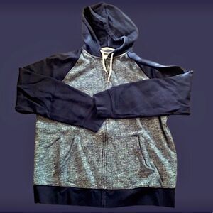 Men’s Navy Blue Raglan Full Zip Hooded Sweatshirt